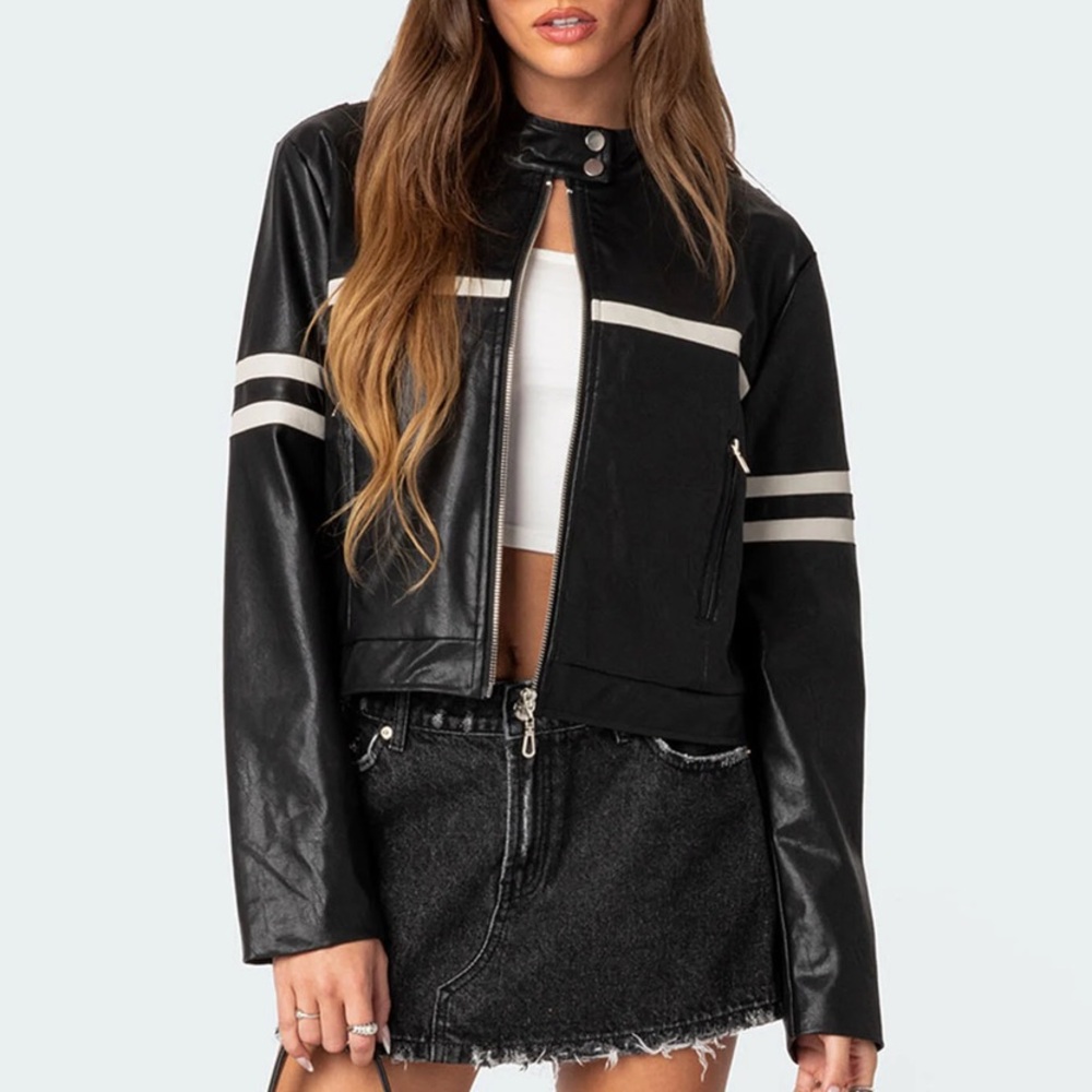 Edikted Rockstar Oversized Faux Leather Jacket